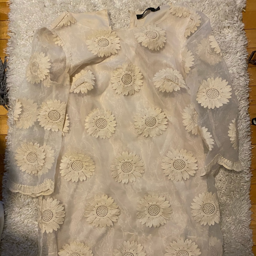 Cream colored Daisy embroidered shift dress